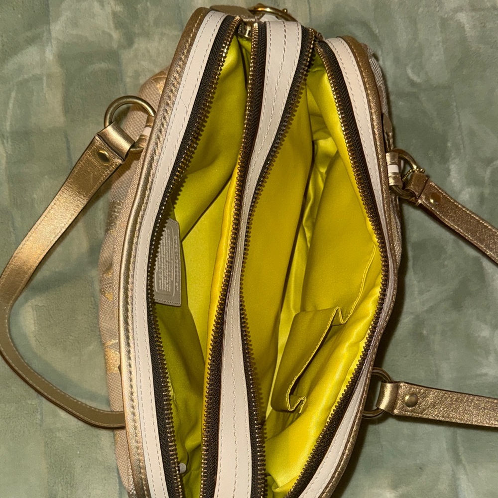 Coach Metallic Gold Signature Satchel with Turn-Lock Pocket - Picture 3 of 4